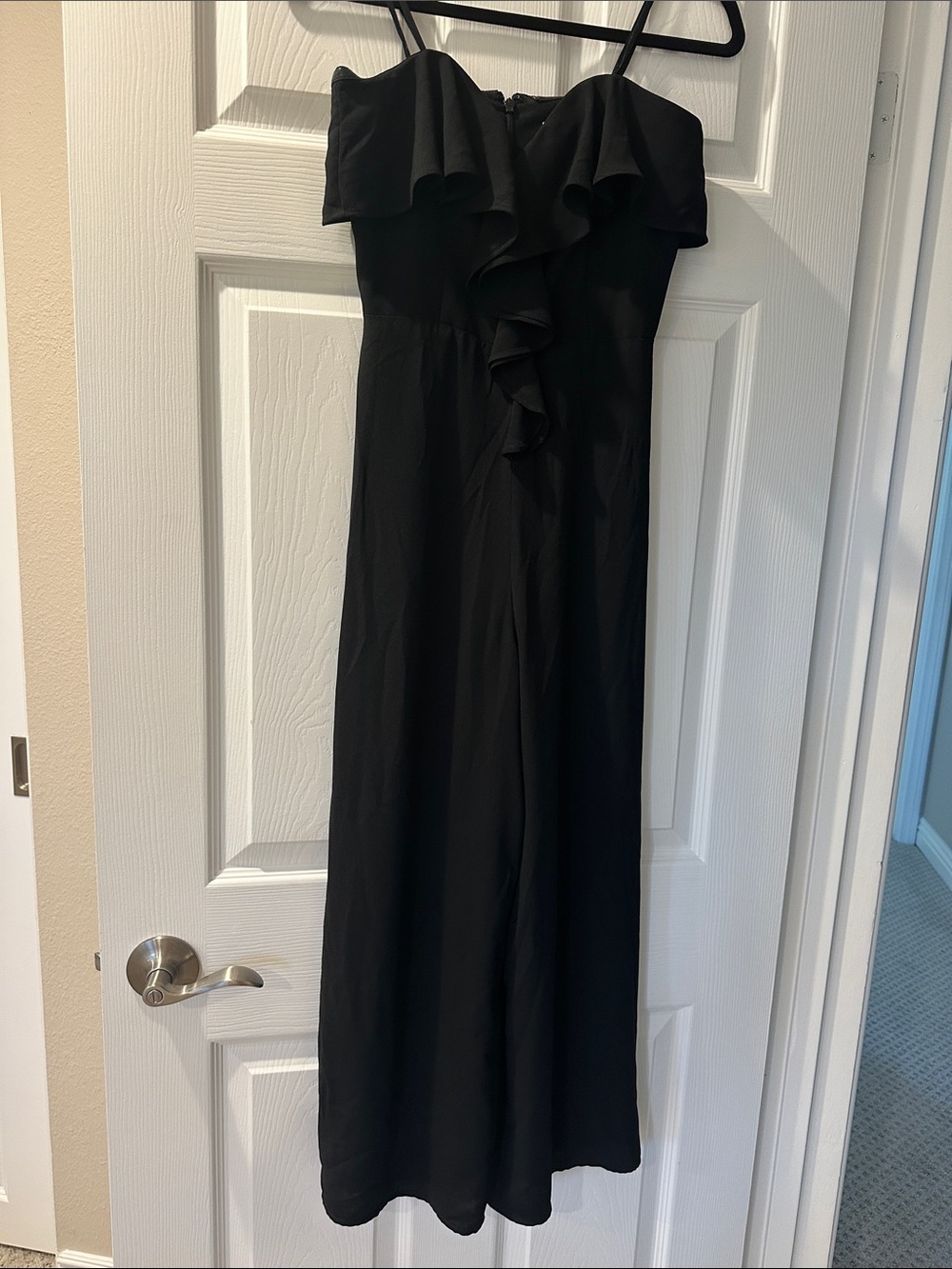 Women's Black Ruffle Strapless Maxi Pant/Dress